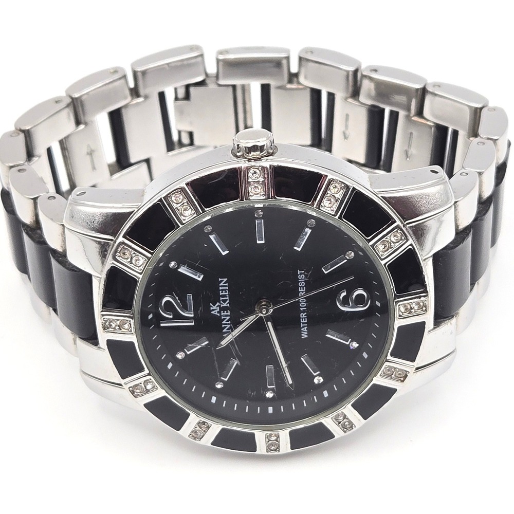 Anne Klein‎ Women's AK Stainless Steel Black Dial Swarovski Crystal Accent Watch